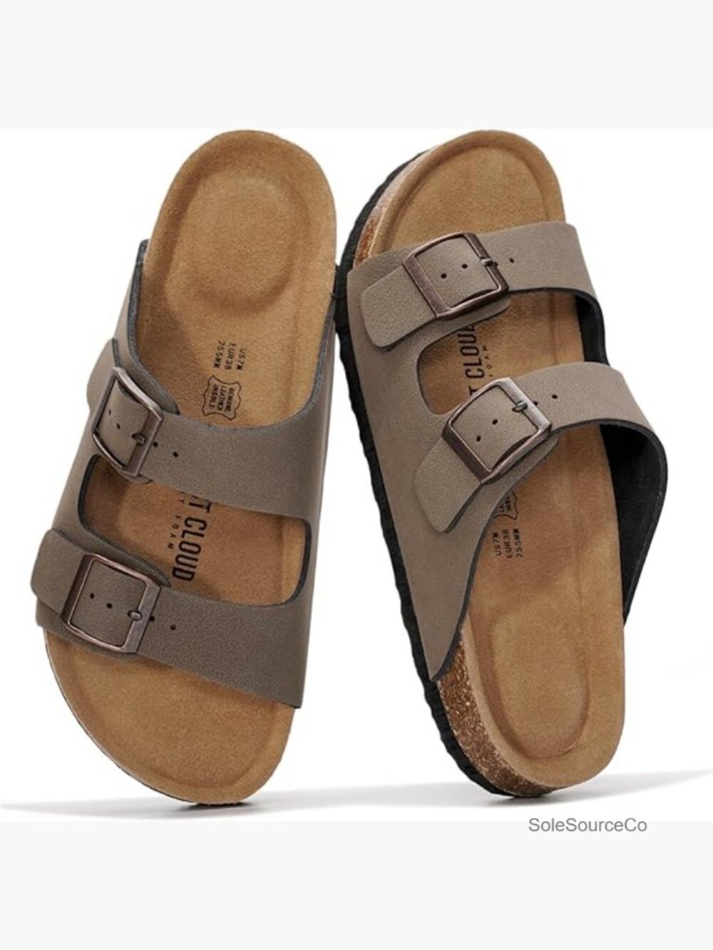 Genuine Leather Slide Sandals with Memory Foam Cork Footbed Arch Support